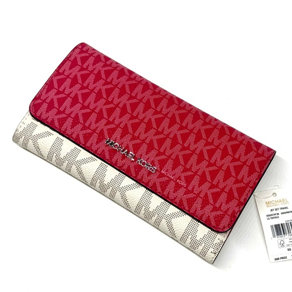 Michael Kors Large Jet Set Travel Logo Trifold Wallet - Dark Raspberry Multi - Picture 6 of 7
